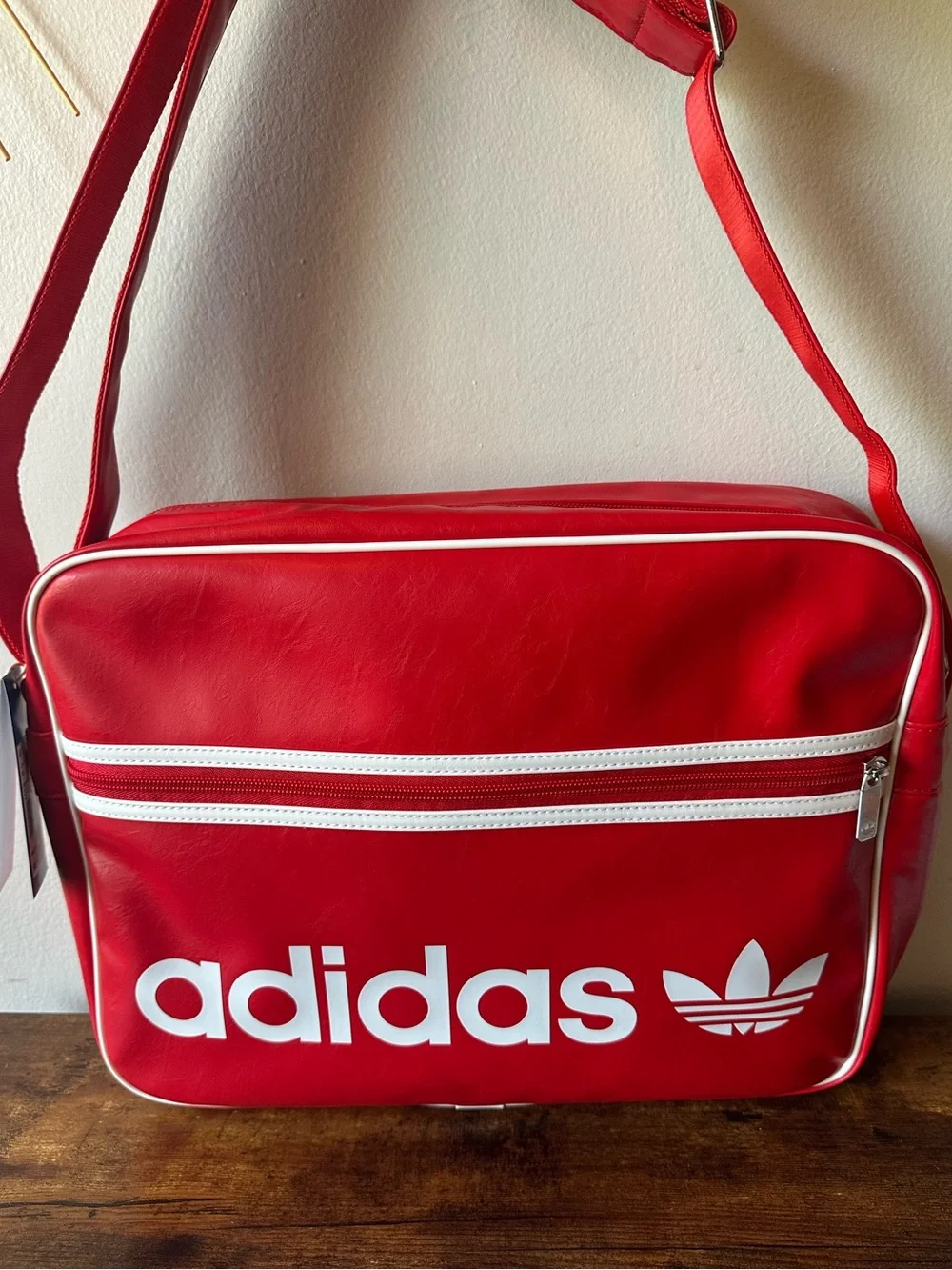 Adidas Retro Red Shoulder Messenger Bag w/ White Stripe Trefoil Airliner OG NWT